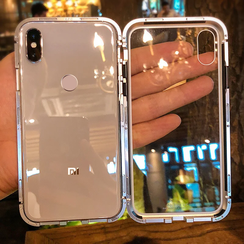 LUPHIE для xiaomi mi 8 чехол с магнитной адсорбцией металлический бампер + закаленное
