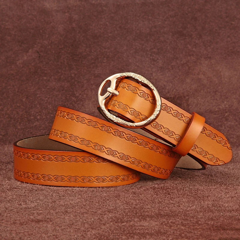 

Fashion Retro women belt 100% genuine leather Round Buckle jeans strap Second cowskin lady waistband High quality ceinture femme