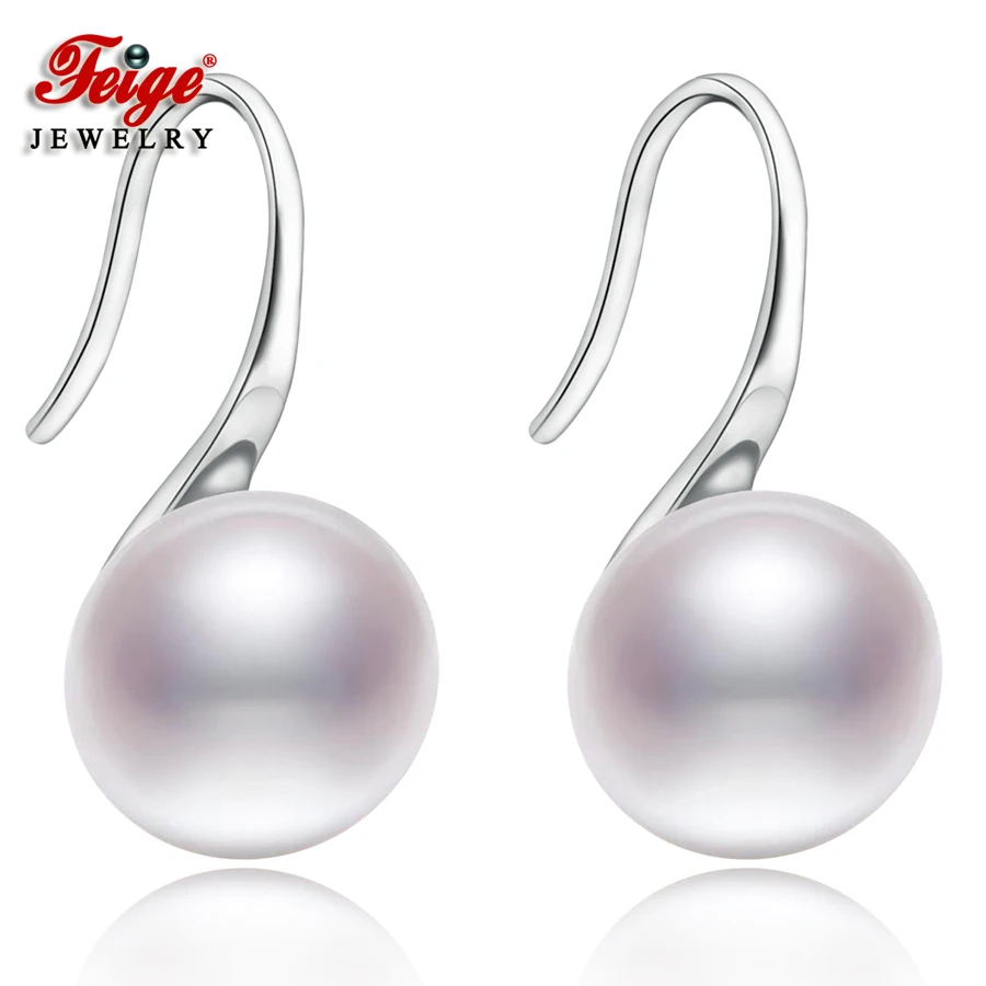Серьги Капли FEIGE с жемчугом 925 стерлингового серебра натурального белого плоского круглого жемчуга для женщин Ювелирные изделия 767