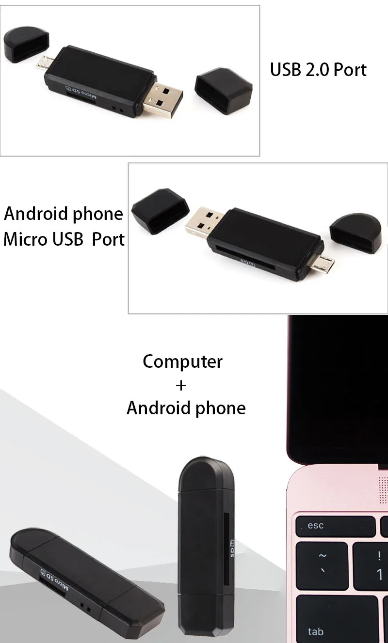 2 в 1 USB OTG кард-ридер флеш-накопитель высокоскоростной USB2.0 Универсальный TF/SD карта