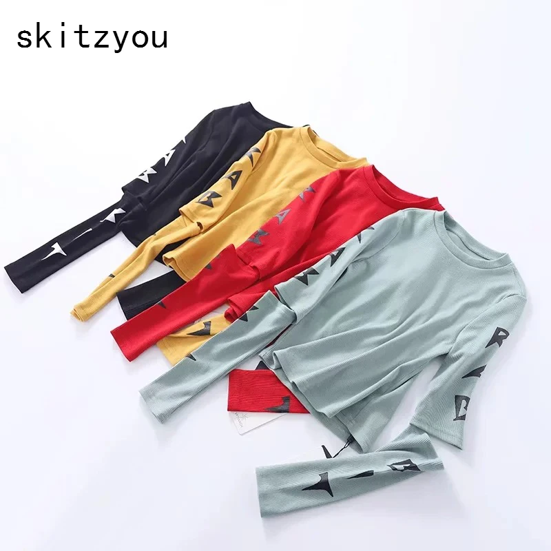 Skitzyou женские осенние Футболки с длинным рукавом сексуальные открытые футболки