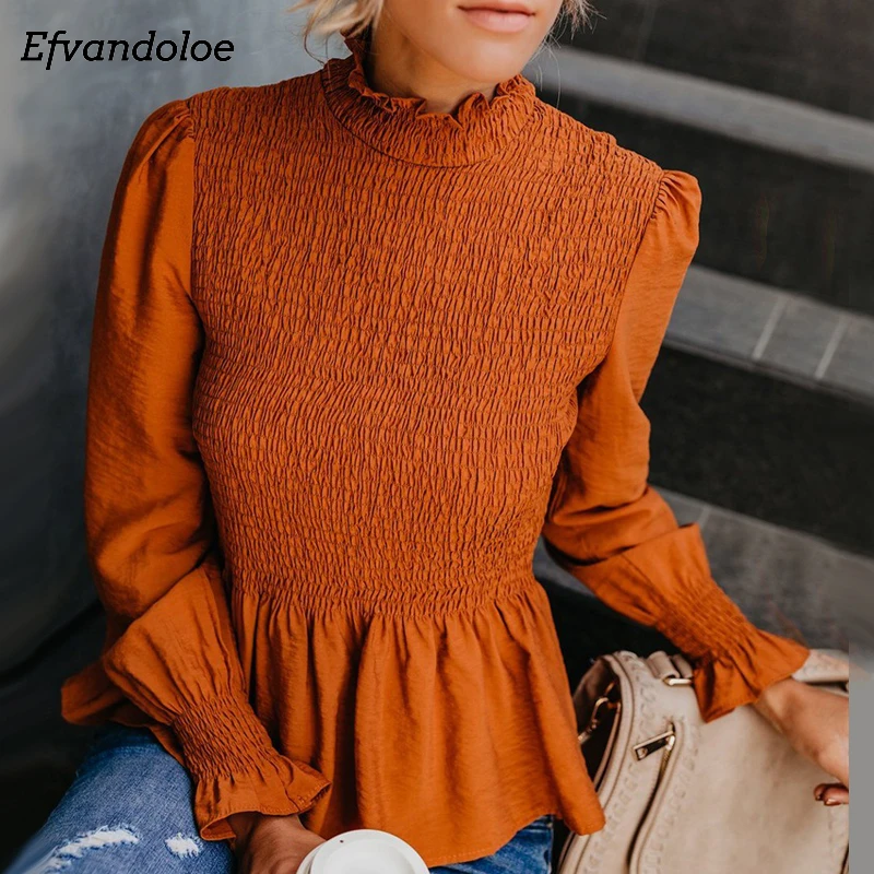 Элегантная Белая Блузка Efvandoloe Женские однотонные топы женская блузка с длинным