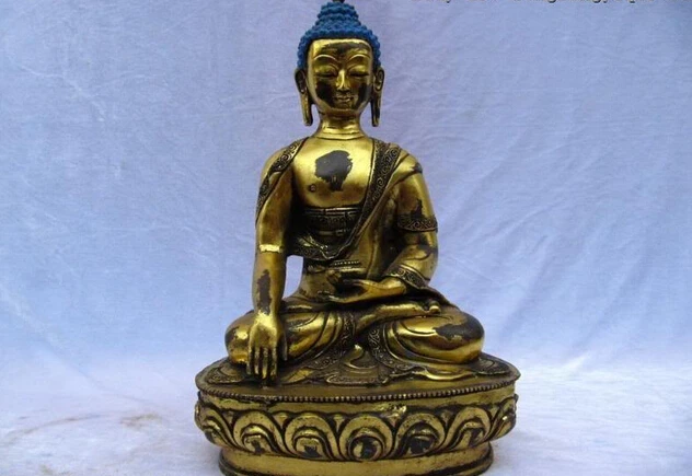 

fast shipping USPS to USA S0345 13"Tibet Buddhism Exquisite Folk Fane Bronze Copper Gild Sakyamuni Buddha Statue