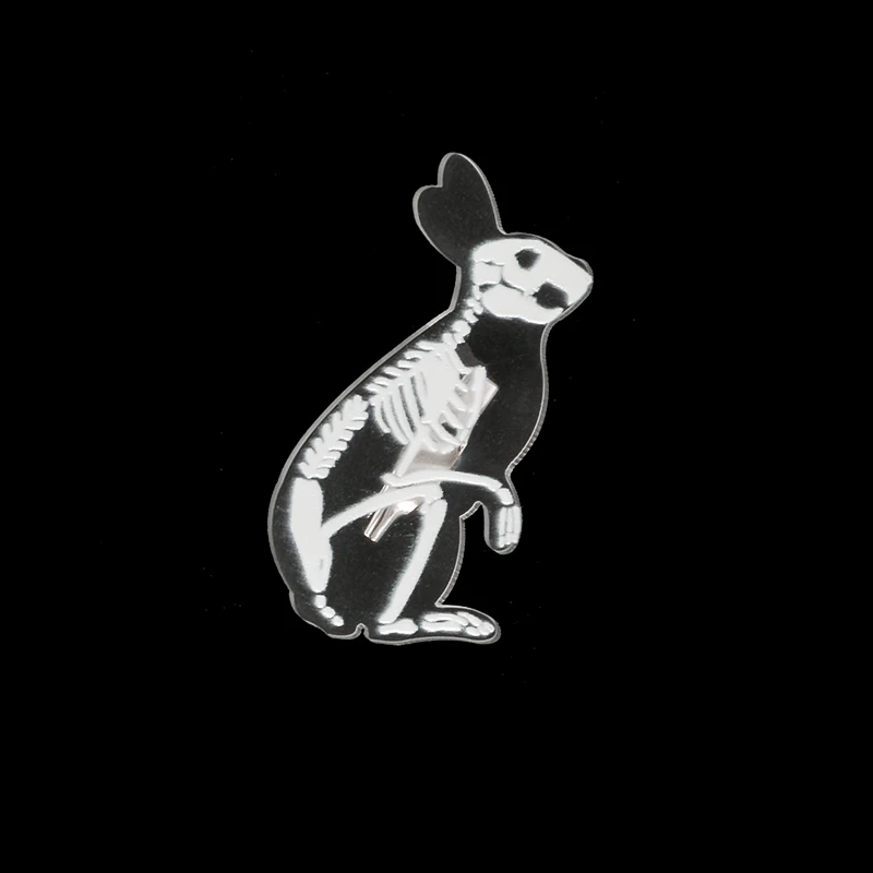 rabbit Брошь на булавке в виде животного скелета, прозрачный акриловый Пингвин, свинья, кролик, кошка, мышь, Череп, эмалированный значок, брошь в виде животного для женщин и мужчин - Окраска металла: rabbit