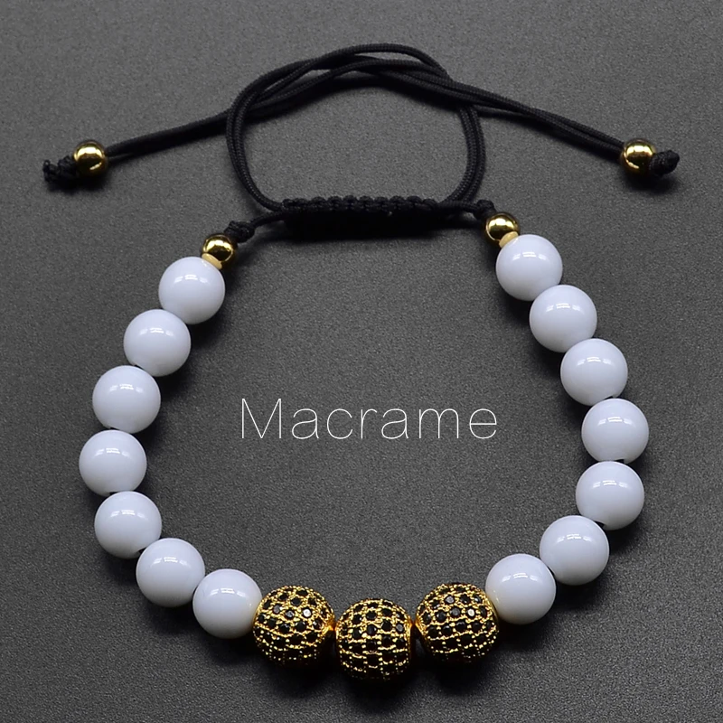 Женский браслет с бусинами из натурального белого камня 8 мм|bracelets for|macrame braceletbeads