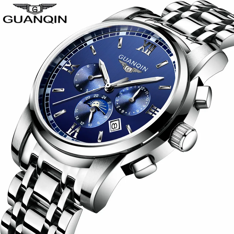 GUANQIN Watch Men Luxury Brand Automatic Self-Wind Business Stainless Steel Waterproof Mechanical Wristwatch Men Hour Clock enlarge