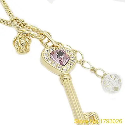 Модные любовь Золотая/Серебряная корона ключ любителей Цепочки и ожерелья для