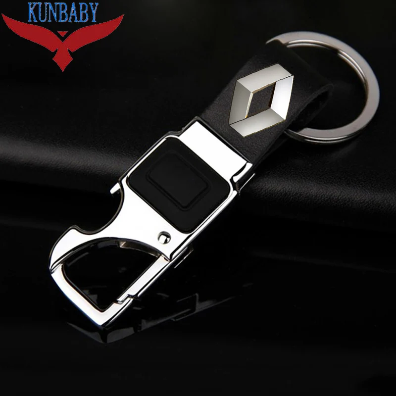 KUNBABY металлический Кожаный Автомобильный Брелок кольцо держатель с светодиодная бутылка многофункциональная открывалка инструмент для Renault