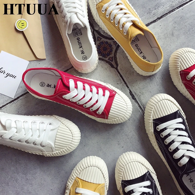 Женские парусиновые кроссовки HTUUA повседневные туфли на плоской платформе