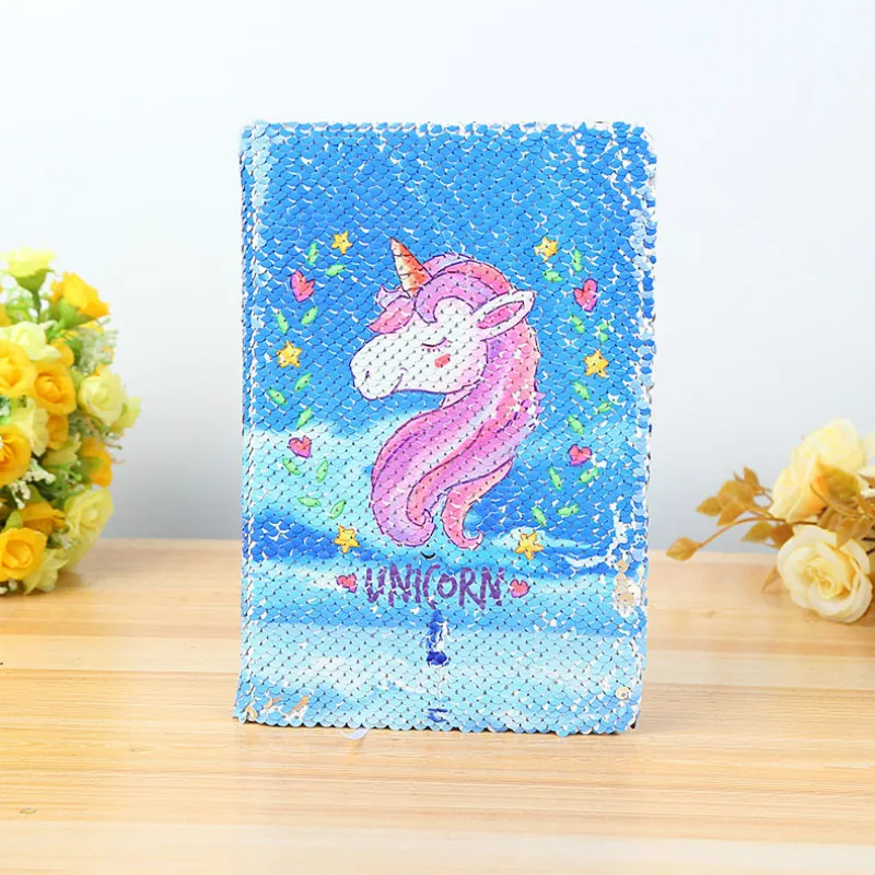 Цвет блестки флип Единорог DiaryA5 горизонтальная линия 78 листов 2019DIY блестящая бумага Блокнот канцелярские принадлежности для школы письма
