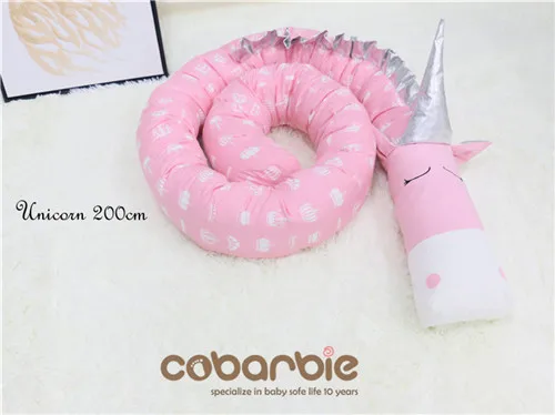 Unicorn 200cm 200 см-400 см хлопковые детские Бамперы для кроватки новая подушка в виде куклы-животного, детские постельные принадлежности, декор для детской кроватки, единорог, Зебра, корова - Цвет: Unicorn 200cm