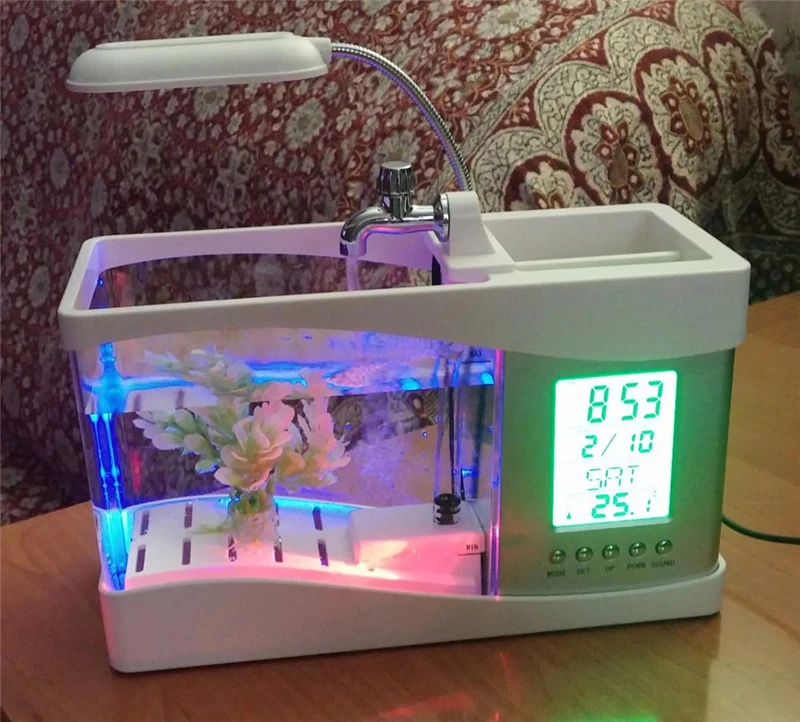 1.5L USB настольный мини аквариум ЖК дисплей Таймер Будильник светодио дный свет