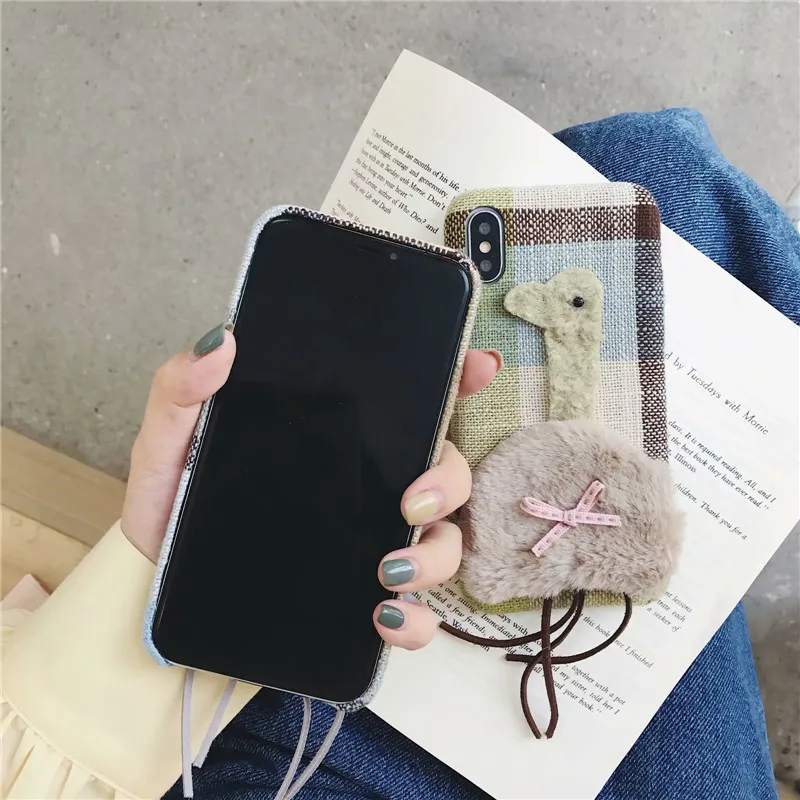 DISCASE Fashion Cloth Velvet Phone Case For iphone XS XR Max X 8 7 6 6s plus 3D Stereo Cute Cartoon Animal Bow Half Pack Capa | Мобильные
