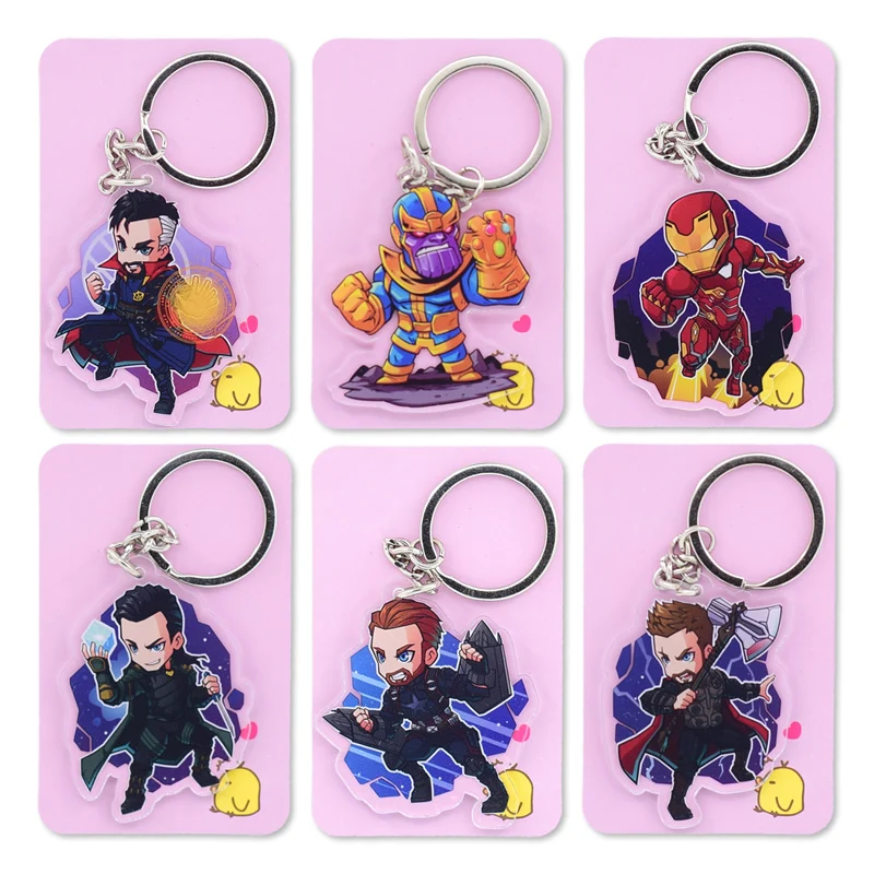 

Infinity War Keychain Thanos Captain America Double Sided Super Hero Comic Keyring Cartoon Acrylic Key Chain Accessories PCB138