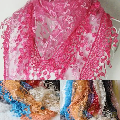 Горячая мода Полые кисточкой кружева роза цветочные вязать треугольник Мантилья