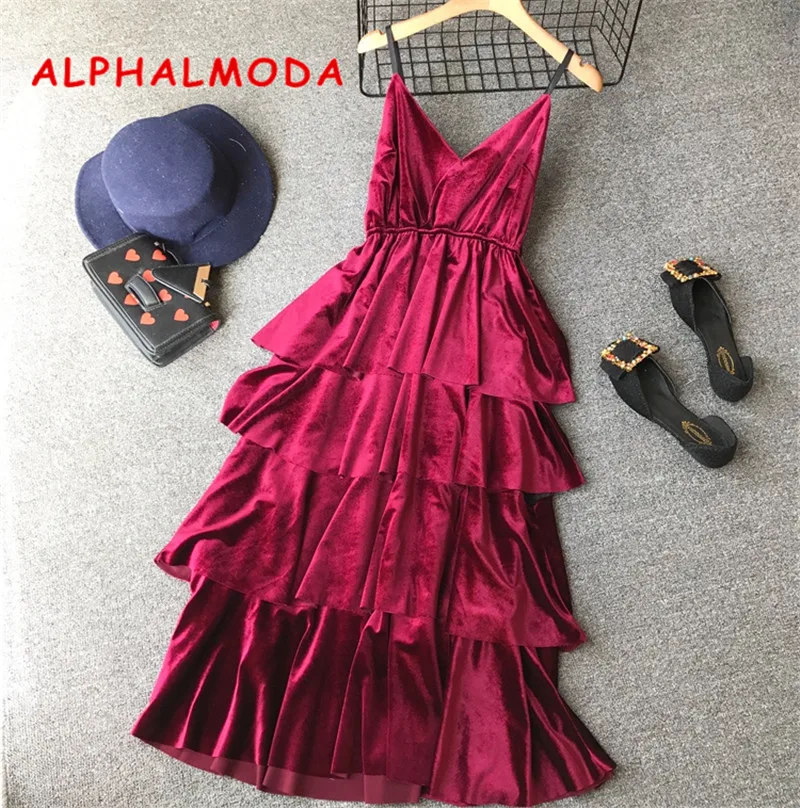 Женское бархатное платье ALPHALMODA вечернее средней длины с высокой талией и