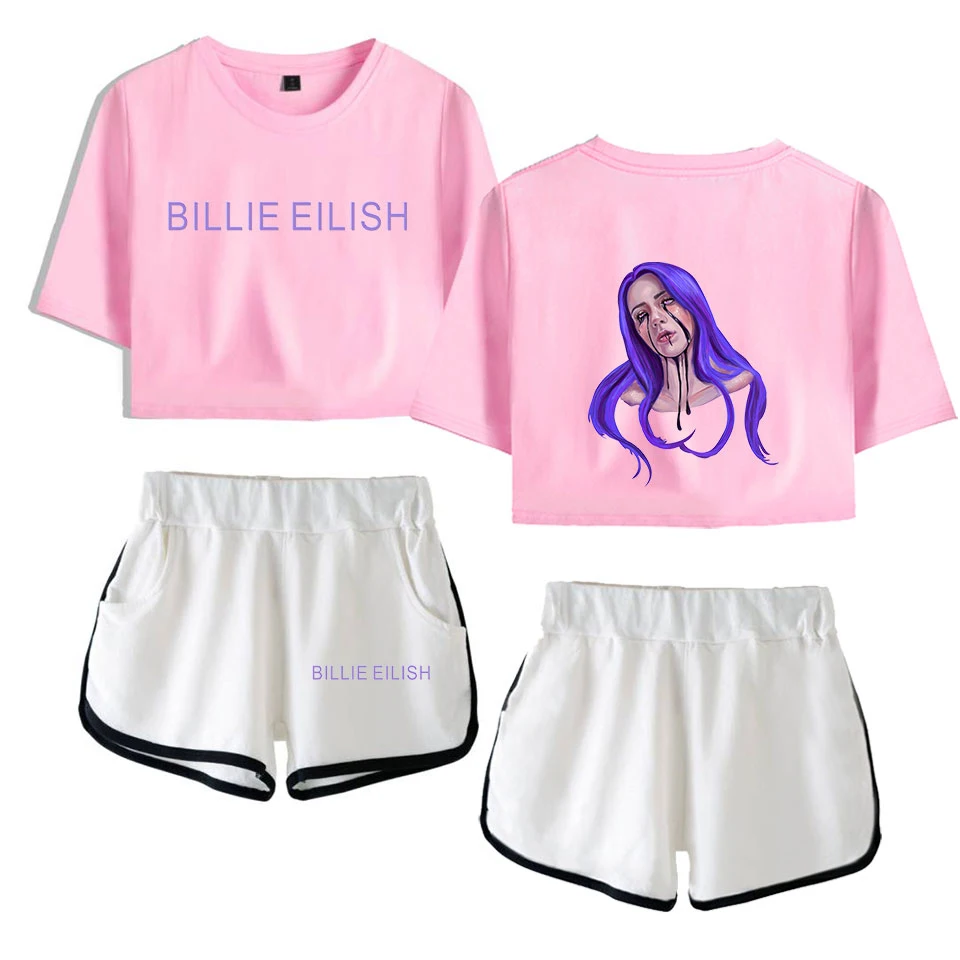 BILIE EILISH print Hip Hop casual comfortable 2 Pic Set running T-shirt Fashion hip hop Street Basic Women Summer train suits | Женская