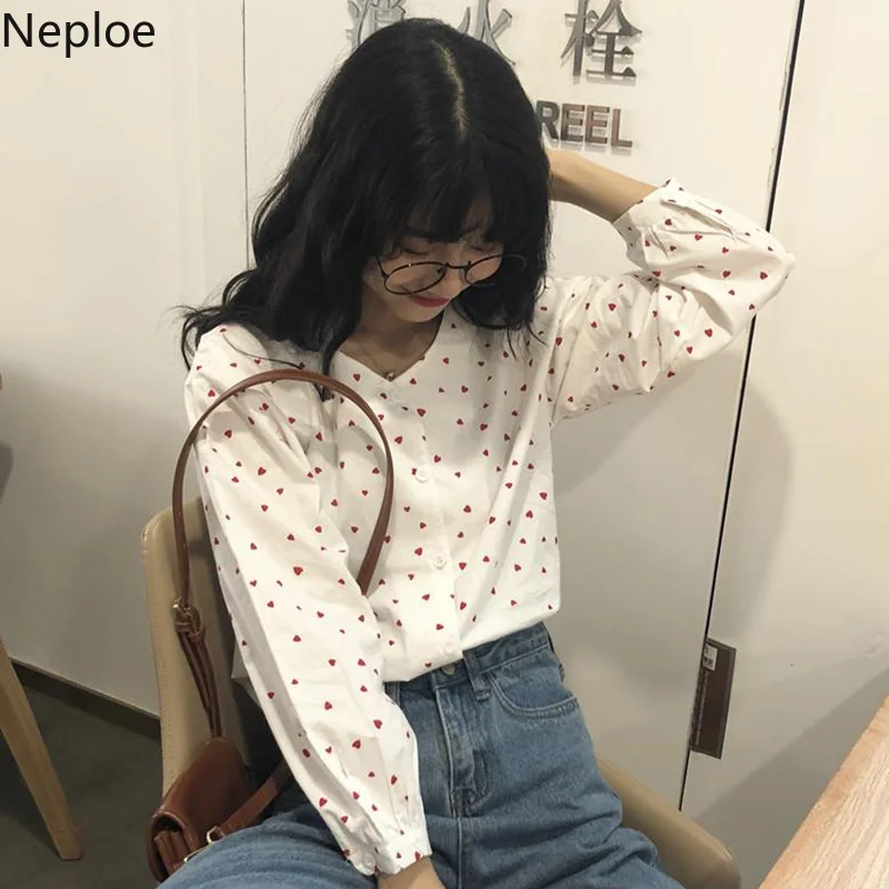 Neploe Harajuku с принтом сердца Весна 2019 женские Топы Новая мода однобортный Blusa
