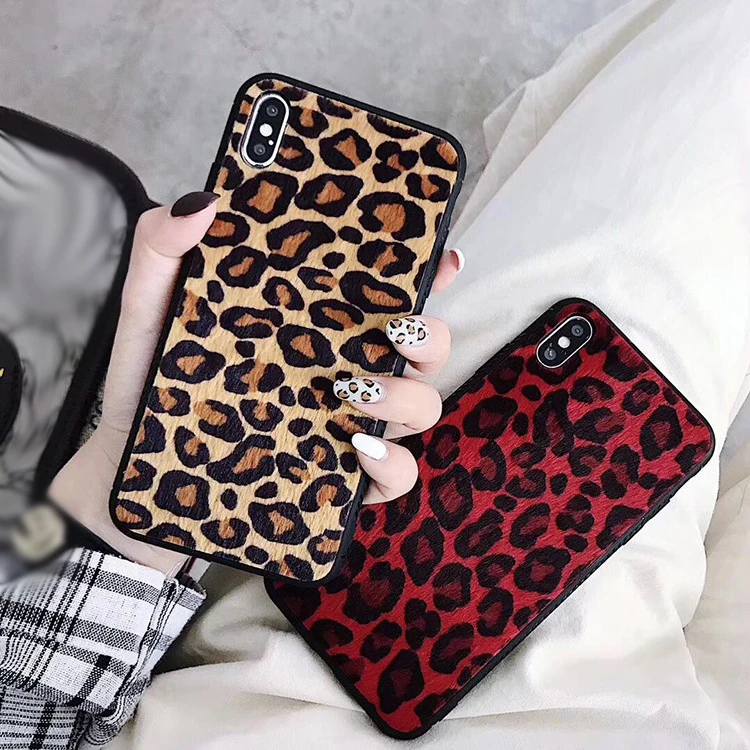 Kuutti Squishy Women Fashion Luxury Red Leopard Fabric Furry Shockproof Phone Cases for iPhone 6 6s 7 8 Plus X XR XS Max Cover |