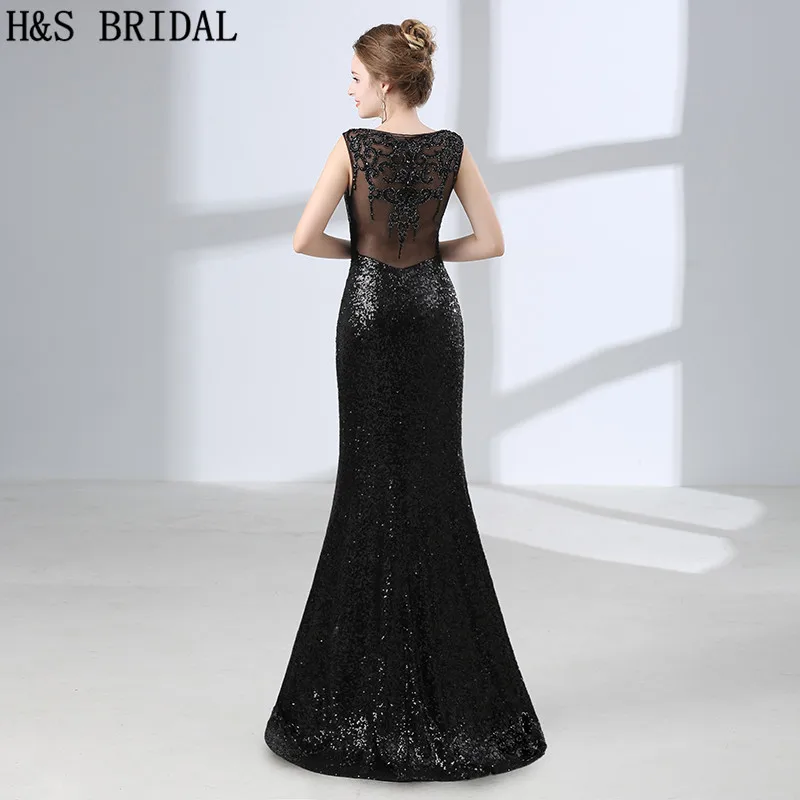 H&S BRIDAL Black Mermaid evening dresses long sequined party gown Sexy Back dress new year for Women | Свадьбы и торжества