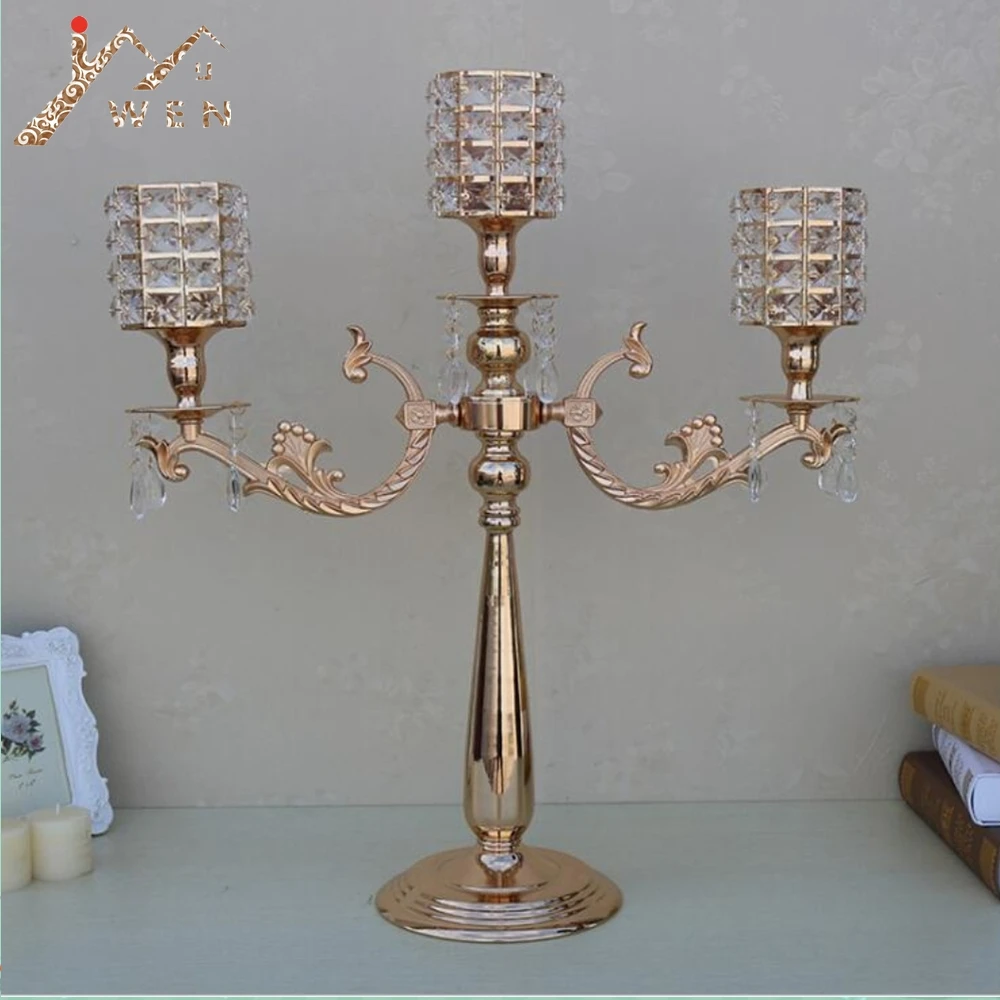 

Gold 3 arms candelabra 67 cm tall metal candle holder for wedding table / events/ party centerpiece/ home decor 10 pcs/ lot