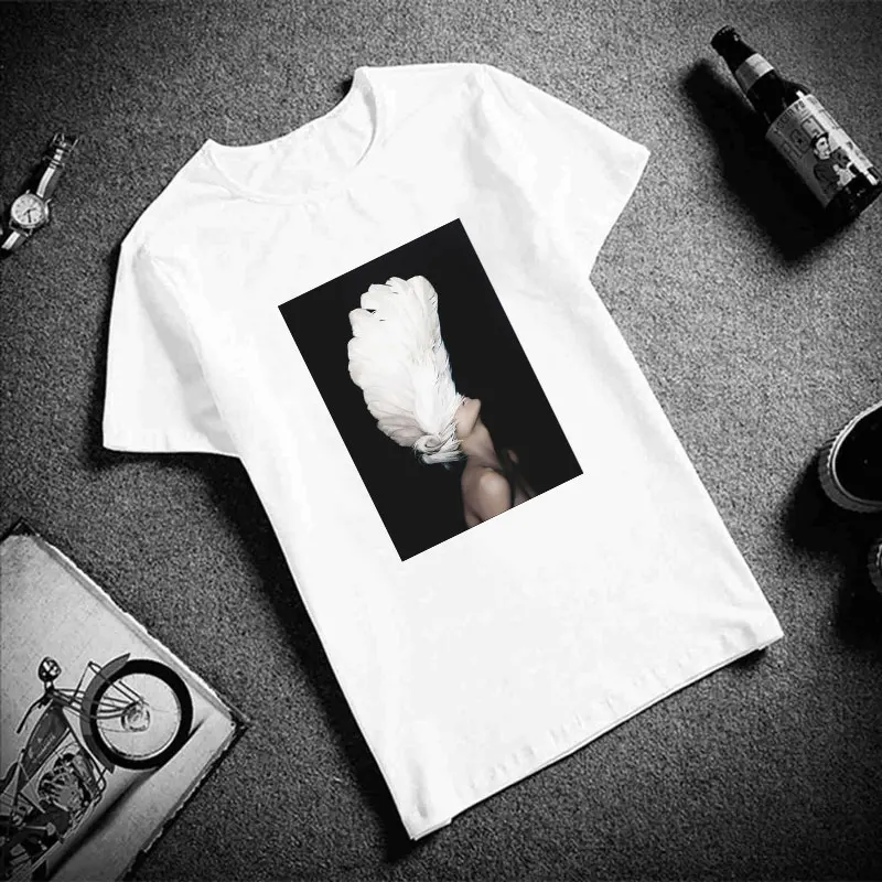 

Womens Vintage Vogue T Shirt Flowers Feather Print T-shirts Harajuku Ulzzang Tumblr Kawaii Casual Tops & Tees Femme T Shirt