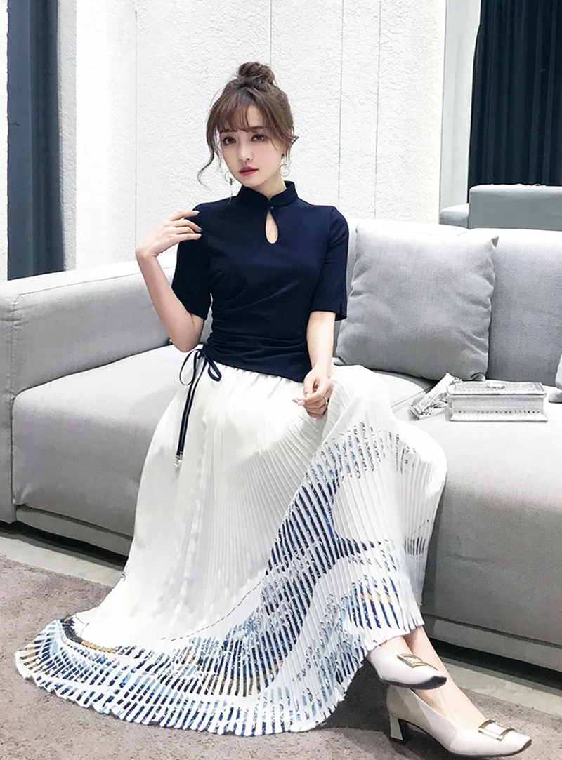 Современный китайский Cheongsam Qipao Женский комплект из двух предметов комплект с юбкой женские винтажные наряды для женщин платье в китайском стиле TA1470