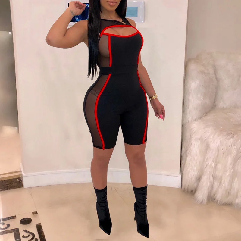 Сексуальные сетчатые комбинезоны с отверстиями женские без рукавов тонкий