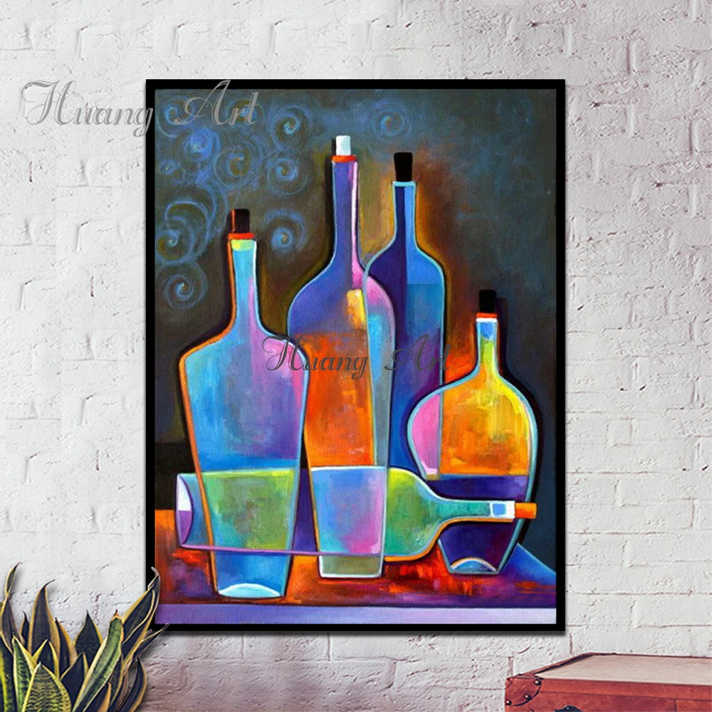 Hand-painted oil painting abstract still life modern minimalist wine bottle bar creative wall paintings hallway aisle | Дом и сад