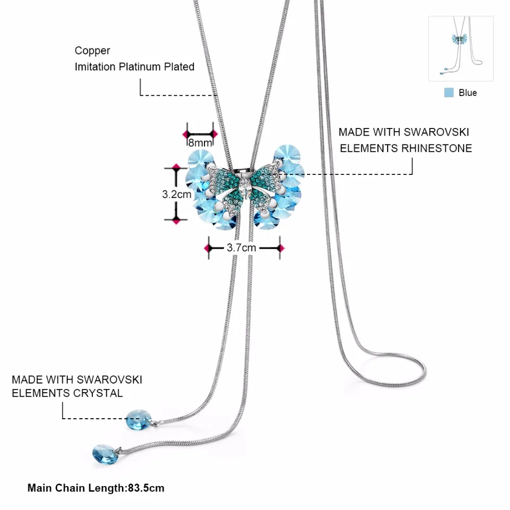 Цепочка Neoglory для свитера ожерелье с бабочкой модное и кулон ювелирные изделия