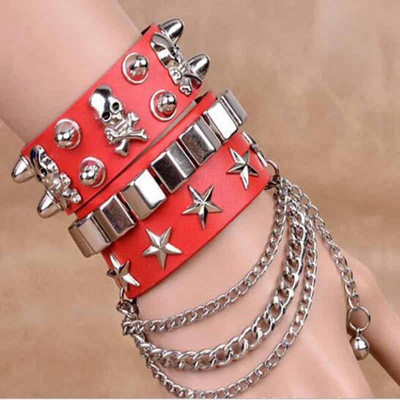 Европа США модный многослойный браслет ширина кожи индивидуальность скелет