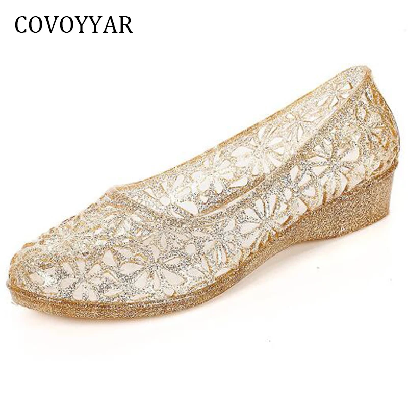 

COVOYYAR 2022 Hot Clear Jelly Shoes Women Wedges Cut Out Gladiator Sandals Summer Transparent Women Beach Golden Shoes WSS962