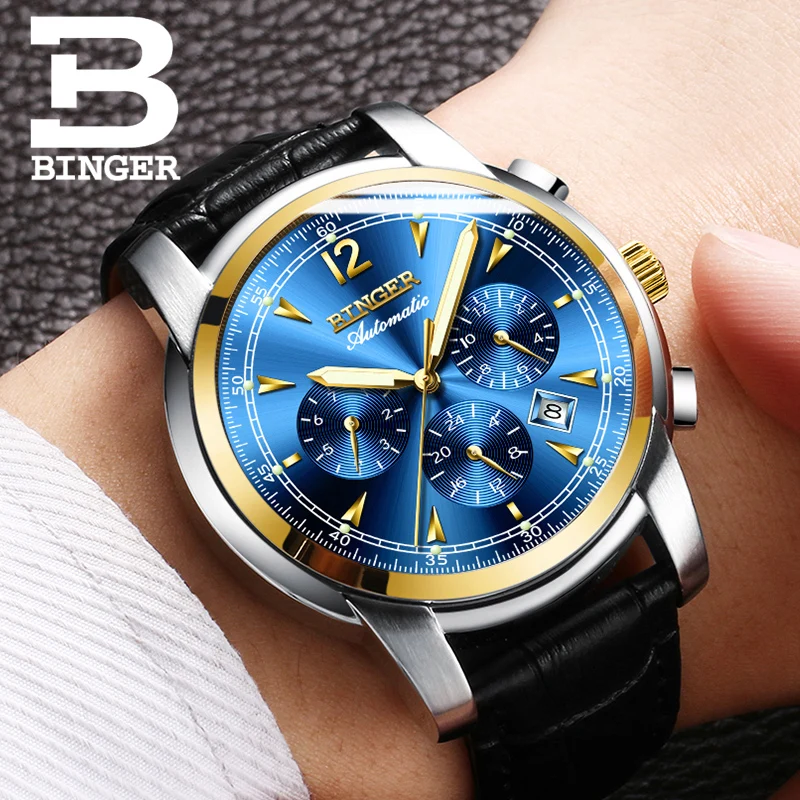 

Switzerland Automatic Mechanical Watch Men Binger Luxury Brand Watches Male Sapphire clock Waterproof reloj hombre B1178-18
