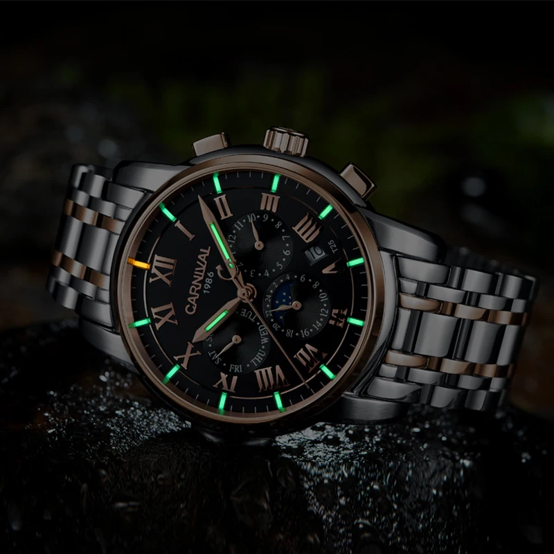 Мужские часы Tritium армейские водонепроницаемые механические с Луной и фазой