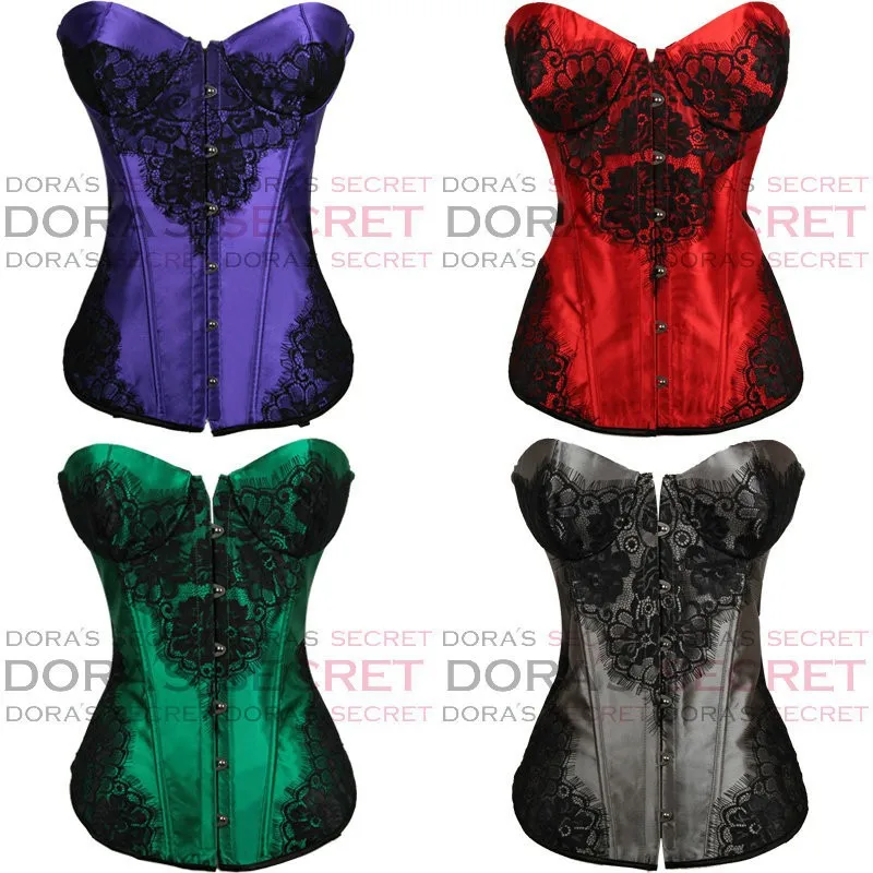 New Sexy Bone Corset Sleepwear + G string Lingerie Bustiers Classical Lace Overlay Gray&Green/Red//Purple Drop Shipping|underwear choice|sleepwear