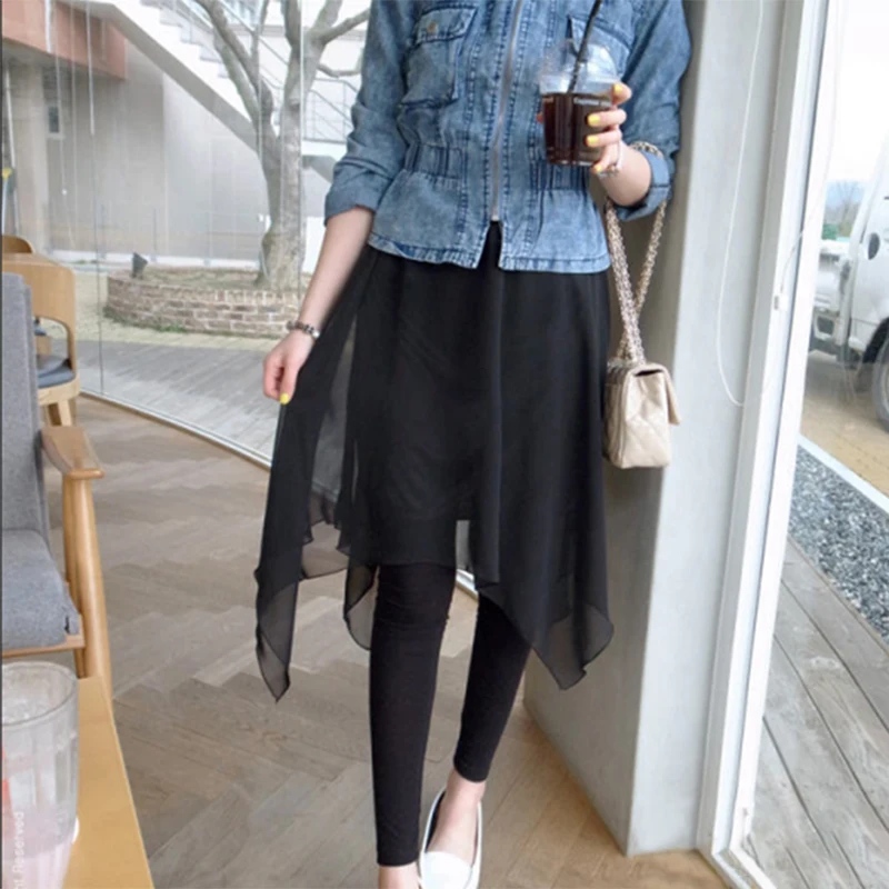 Chiffon Skirt With Pants Black Flexible Cotton Long Pants Women's Leggings For Ballet Dancing Yoga Practice