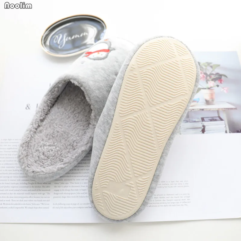 Winter Cute Cartoon Dancing Scarf Penguin Men Women Slippers Couple Waterproof Indoor Warm Plush Home Shoes Autumn Flat Slippers
