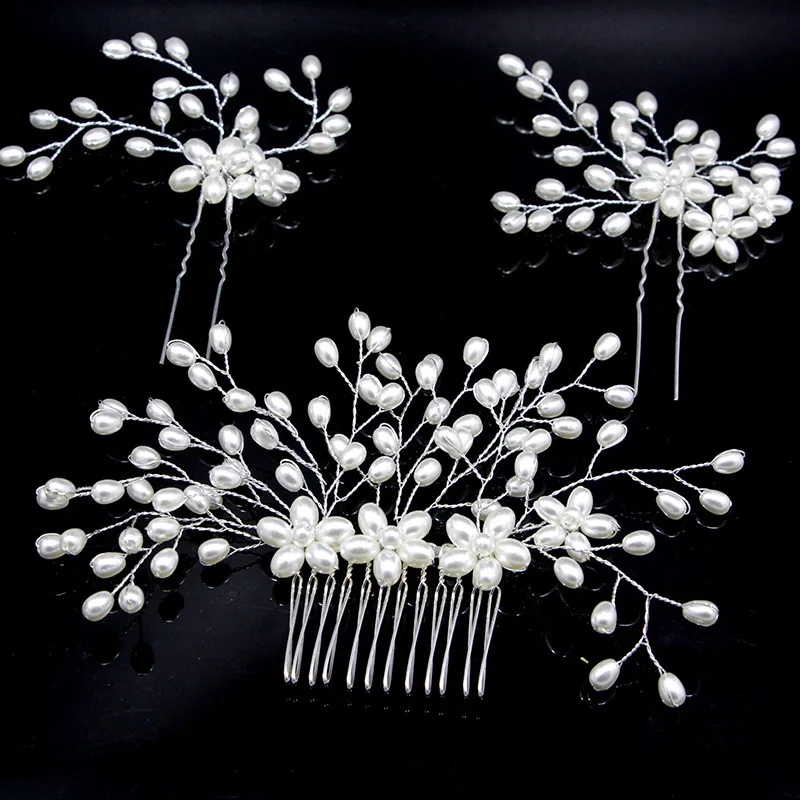 Good Quality Pearl Hair Comb Wedding Accessories Pins Clip Bridal Ornaments for Women Jewelry Tiara Set Stick Pin | Украшения и