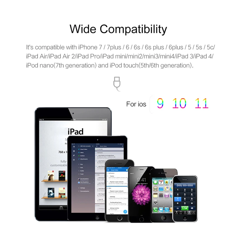 ROCK USB кабель для iPhone 2A Lightning синхронизации данных 8X7 6 Plus 5 5S 5C зарядное устройство