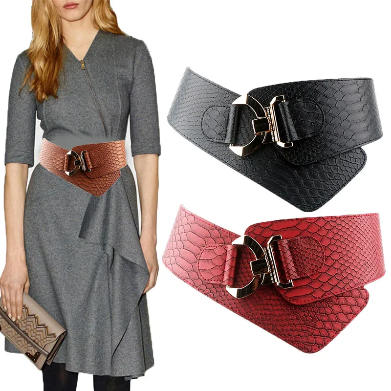 

Fashion Lady Waistbands Black Waist Belt Super Wide PU Leather Belts For Women Shirt Slimming Corset Elastic Cummerbund Girdle