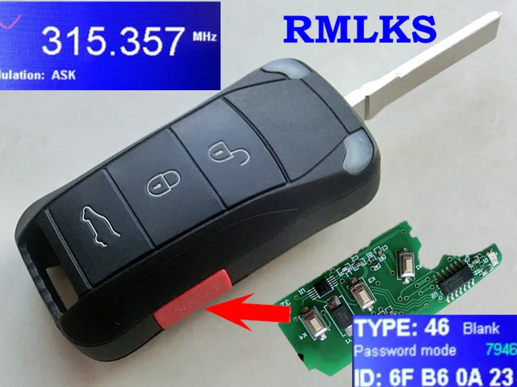 RMLKS складной неразрезанный дистанционный ключ 4 кнопки 315 МГц 433 МГц ID46 PCF7946AT чип HU66 лезвие подходит для Porsche Cayenne(2004-2012 - Количество кнопок: 4BTN 315MHz