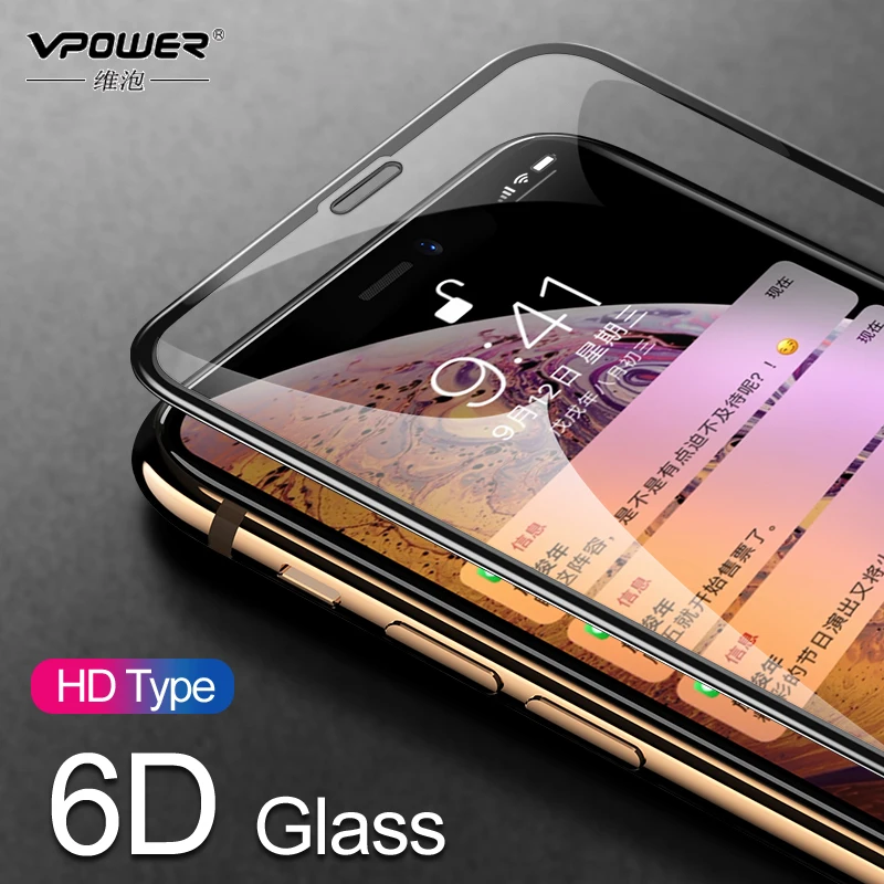 6D полный экран из закаленного стекла для iPhone XS Max VPOWER высокой четкости анти синий
