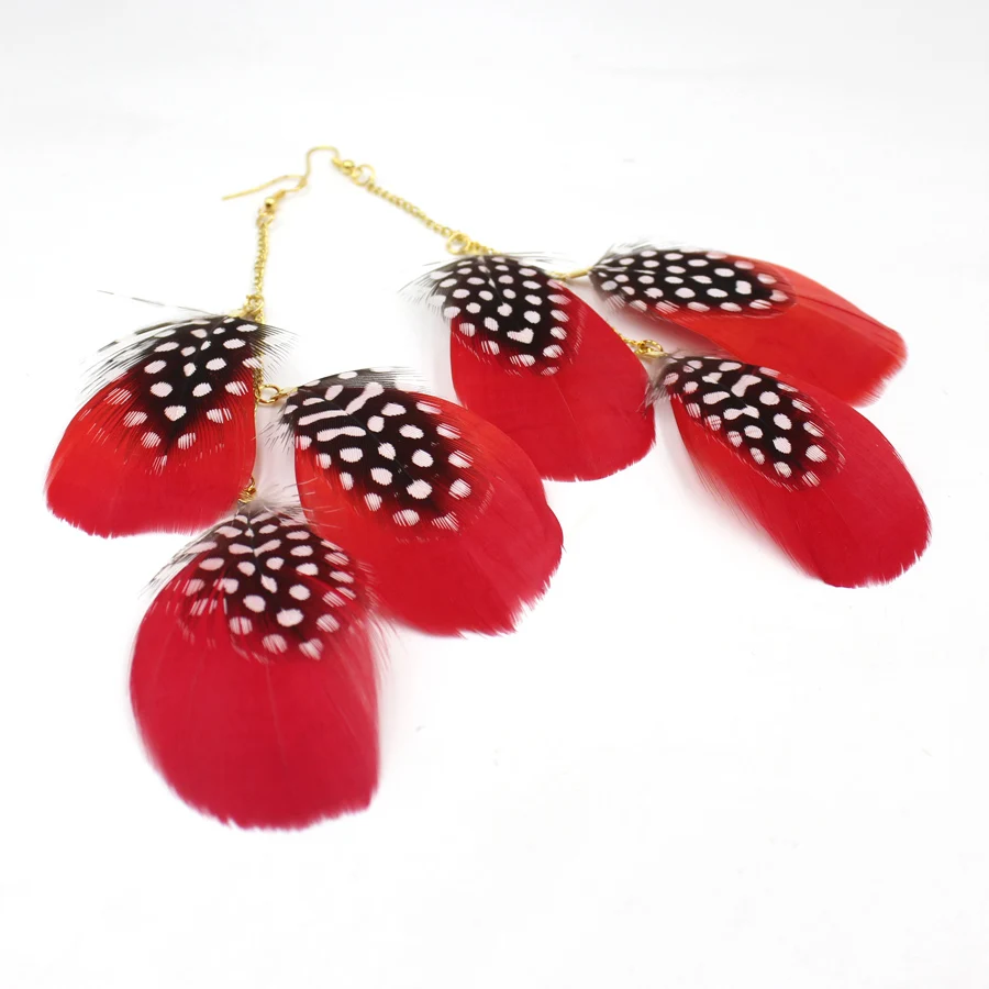 Модные Красочные точечный Серьги с перьями для женщин в этническом стиле длинные