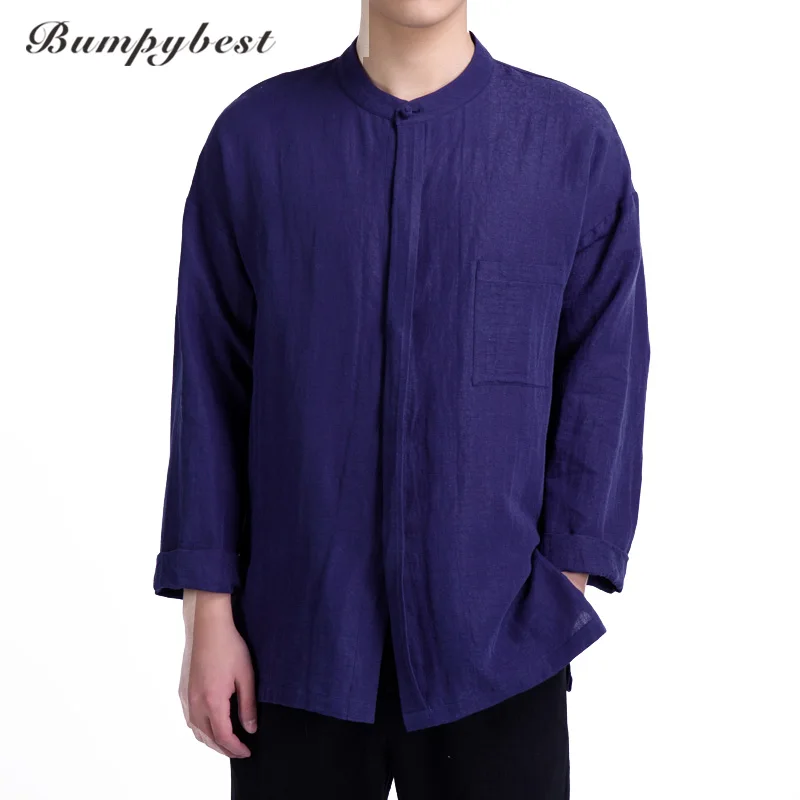 Новинка хлопковые одноцветные рубашки с длинным рукавом в китайском стиле