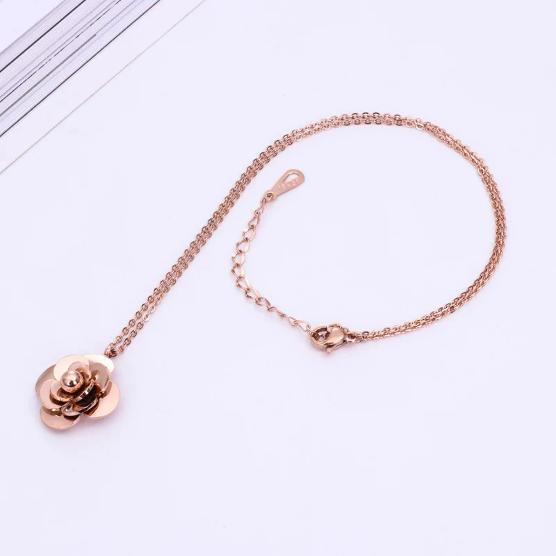 Титановая сталь Розовое золото Повесить большой цветок камелии цепи короткое