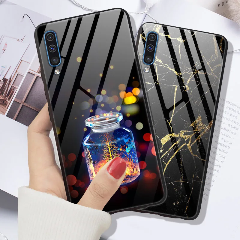 Стеклянный чехол для телефона samsung A50, Твердый чехол на заднюю панель для samsung Galaxy A50, чехол из закаленного стекла J7 a505 A30S A50S