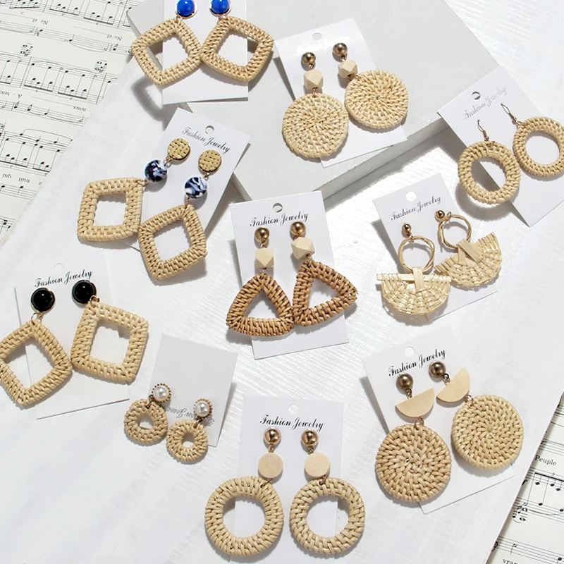 ZOSHI Multiple 2020 Korea Handmade Bamboo Braid Pendent Drop Earrings New Fashion Rattan Vine Knit Long For Women Girl | Украшения и