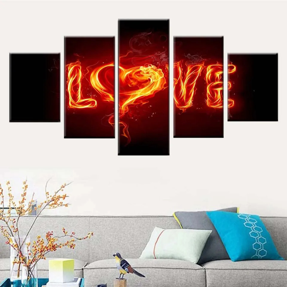 Canvas picture living room home decoration print 5 pieces flame lover love expression painting wall art abstract poster frame | Дом и сад