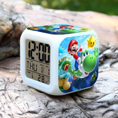 see chart Super mario bros Детский будильник светодиодный часы мультфильм ночник вспышка 7 цветов Изменение цифровые часы электронные настольные часы - Цвет: see chart