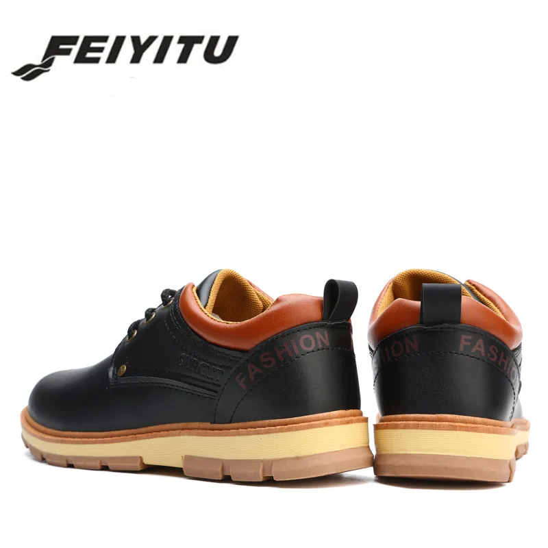 

feiyitu Men Shoes New Spring and Autumn Casual Fashion Safety Oxfords Breathable Flat Footwear pu Leather Waterproof Shoes Men